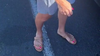 Best friends wife asked for a ride and flashed her pussy