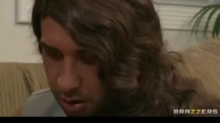 Cheating big-tit brunette MILF slut fucks daughter's bf's big-dick