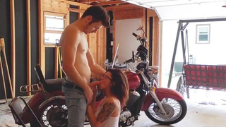 Horny MILF Face Fucked and Bent Over Creampie in Garage