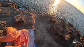 Sexy girlfriend lets me fuck her outdoors for Valentine's Day - Risky passionate sex Honey Tequila