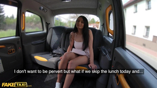 Fake Taxi - Young Big tits brunette in tight dress gives blowjob to oral creampie before her date